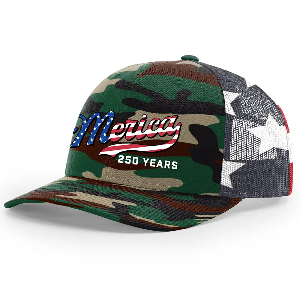 USA 250th Anniversary Patriotic Embroidered Mesh Trucker Hat