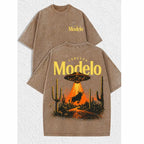 'Cerveza Modelo' Retro UFO & Bull Desert Graphic T-Shirt - Vintage Distressed Streetwear