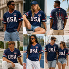 USA Patriotic Soccer Jersey – Navy American Flag & Statue of Liberty V-Neck Sports Tee