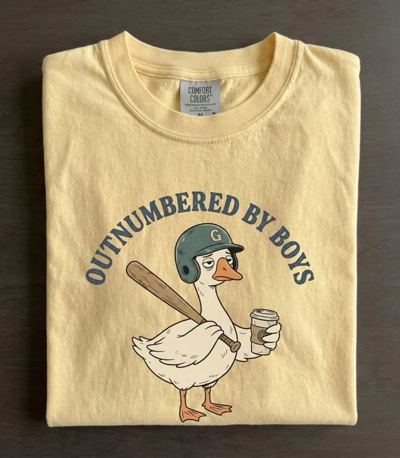 Comfort Colors Boy Mom Tee: Outnumbered Baseball Goose Graphic Unisex Shirt