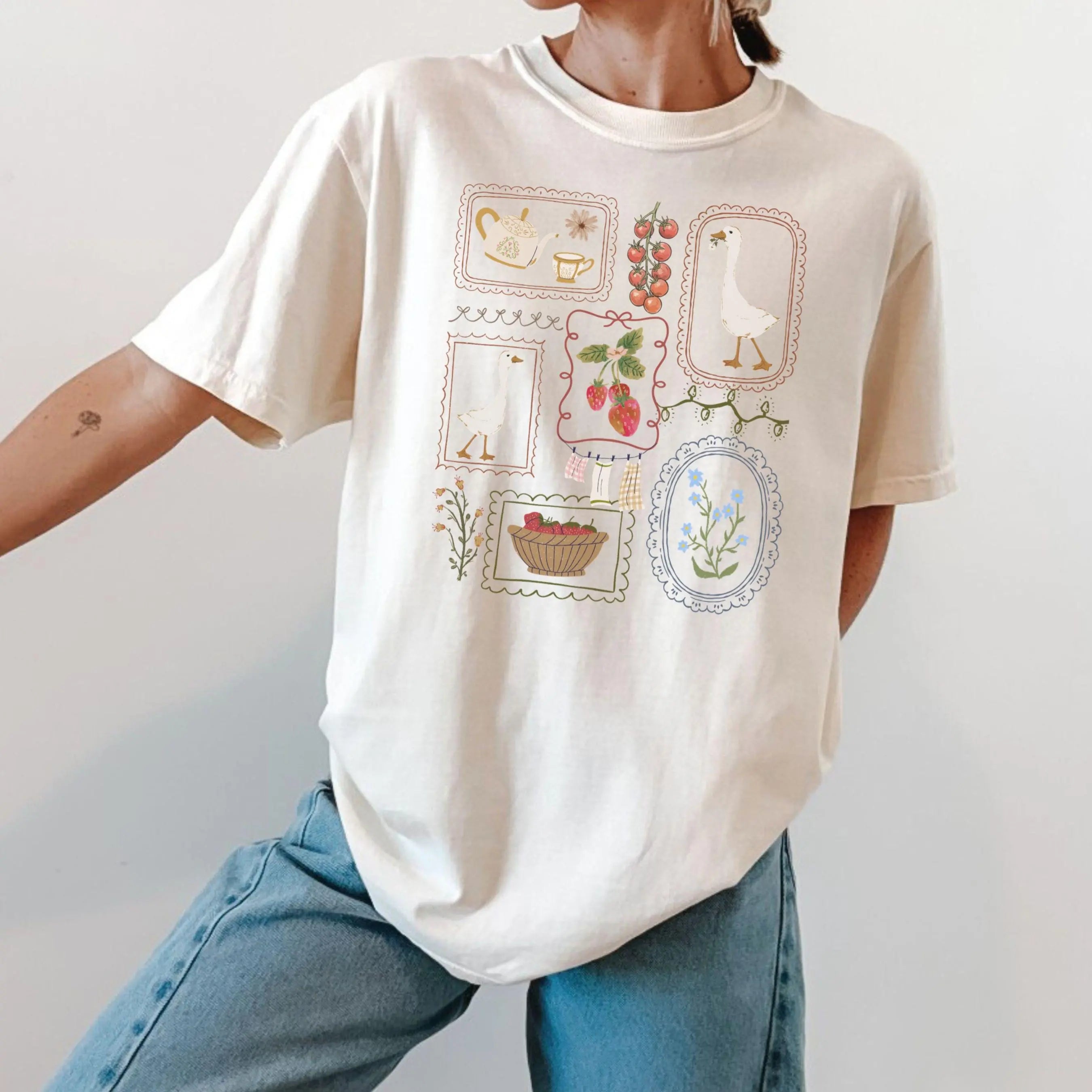 Vintage Cottagecore Goose Shirt | Retro Frame Graphic Stamp Tee