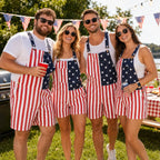 Unisex American Flag Short Overalls, 4th of July Patriotic Denim Romper, Summer Independence Day Party Outfit