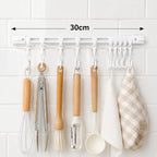Adjustable 10-Hook Slide Rail Organiser – Multifunctional Adhesive Storage Rack for Kitchen & Bathroom