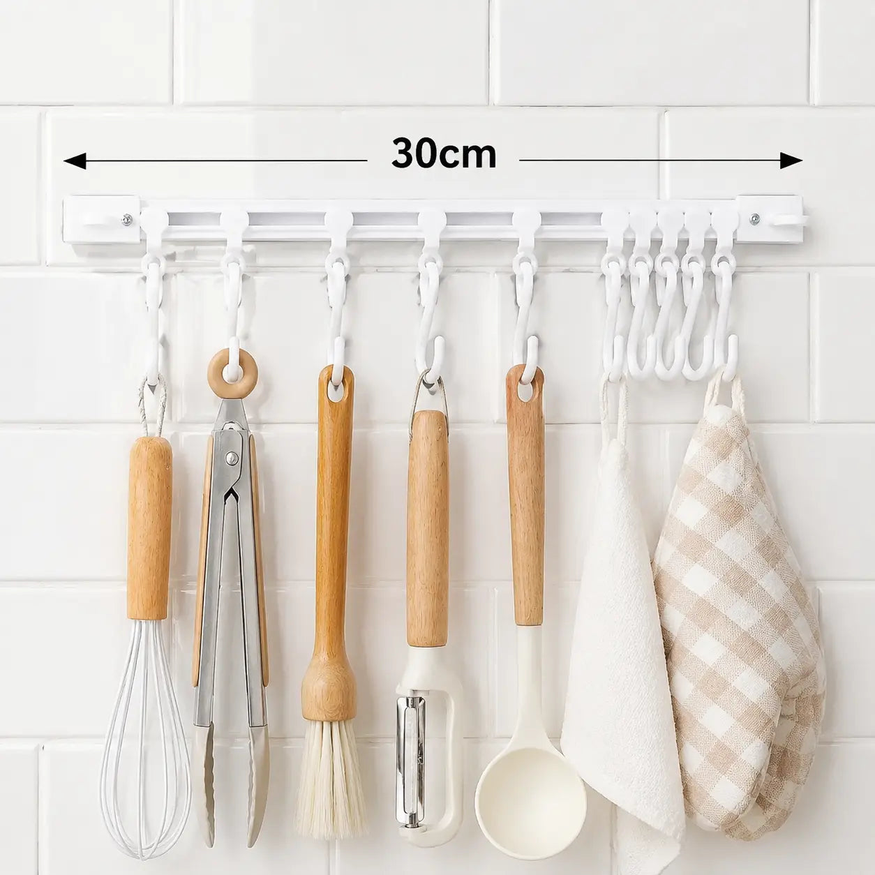 Adjustable 10-Hook Slide Rail Organiser – Multifunctional Adhesive Storage Rack for Kitchen & Bathroom
