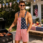 Unisex American Flag Short Overalls, 4th of July Patriotic Denim Romper, Summer Independence Day Party Outfit