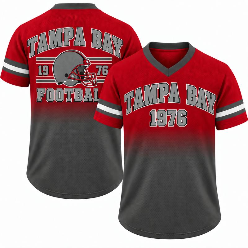 Game Day Gradient V-Neck Jersey – City Helmet Print Short-Sleeve Mesh Fan Shirt
