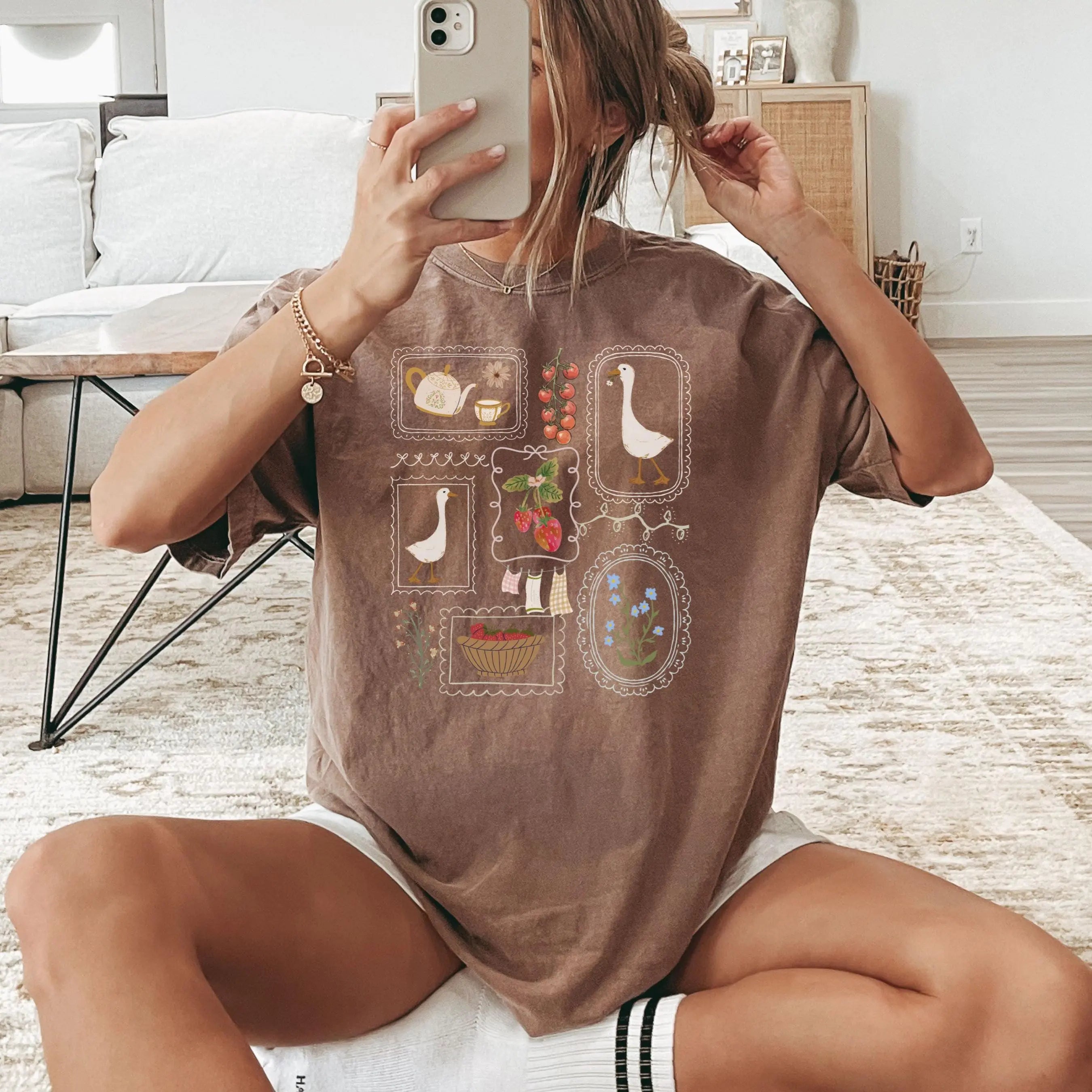 Vintage Cottagecore Goose Shirt | Retro Frame Graphic Stamp Tee