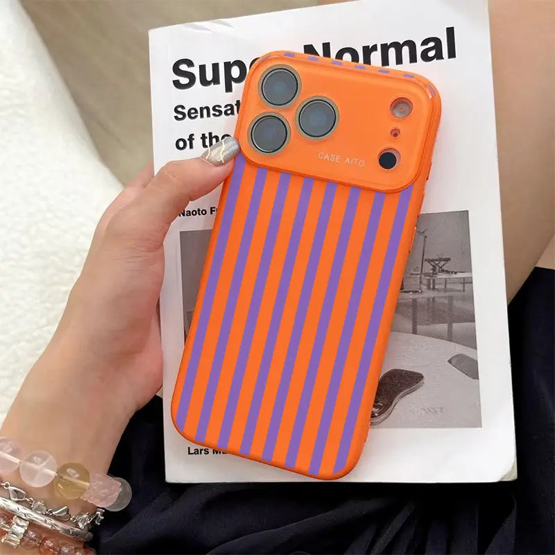 Retro Stripe High-Contrast Phone Case – Skin-Friendly Anti-Drop Lens Cover for iPhone 17 Pro Max