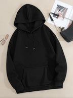 Letter Print Drop Shoulder Hoodie, Fashion Casual Drawstring Pocket Hooded Sweatshirt