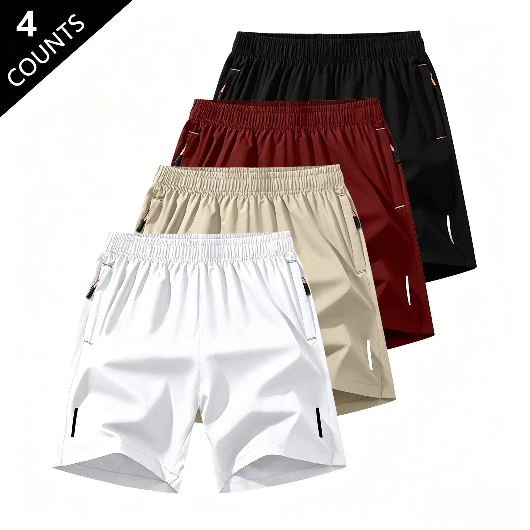 Men's Solid-Color Casual Summer Shorts with Zippered Pockets (97% Polyester/3% Spandex) - Tropical Beige