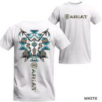 Ariat Tribal Bull Skull Tee: Blue Aztec Graphic Western Style Shirt