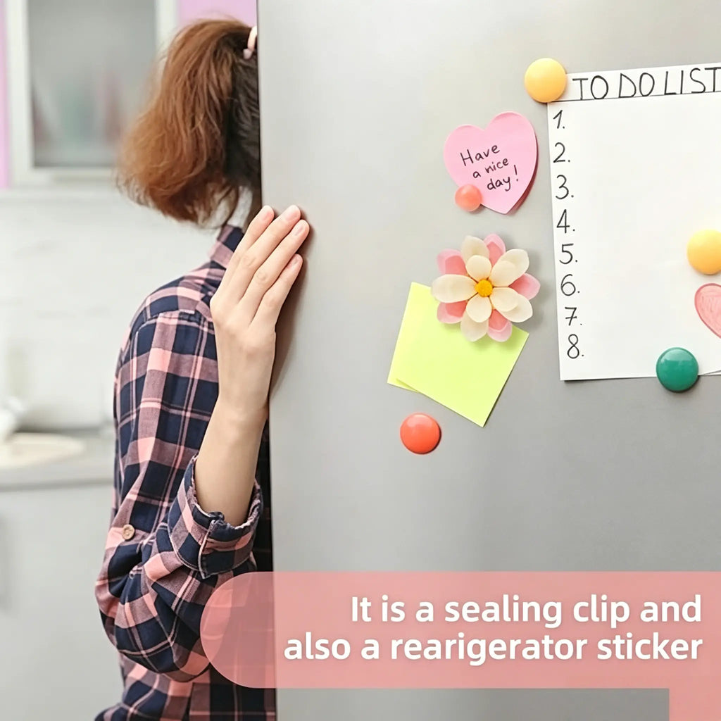 Lotus Magnetic Chip Clips Set – Cute Food Sealing Bag Clips with Fridge Organizer Base