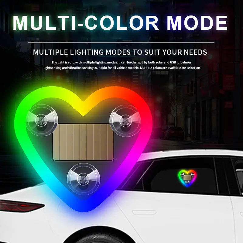 Solar-Powered Heart Neon Light – Multi-Mode Dynamic Car Interior Decor Accessory