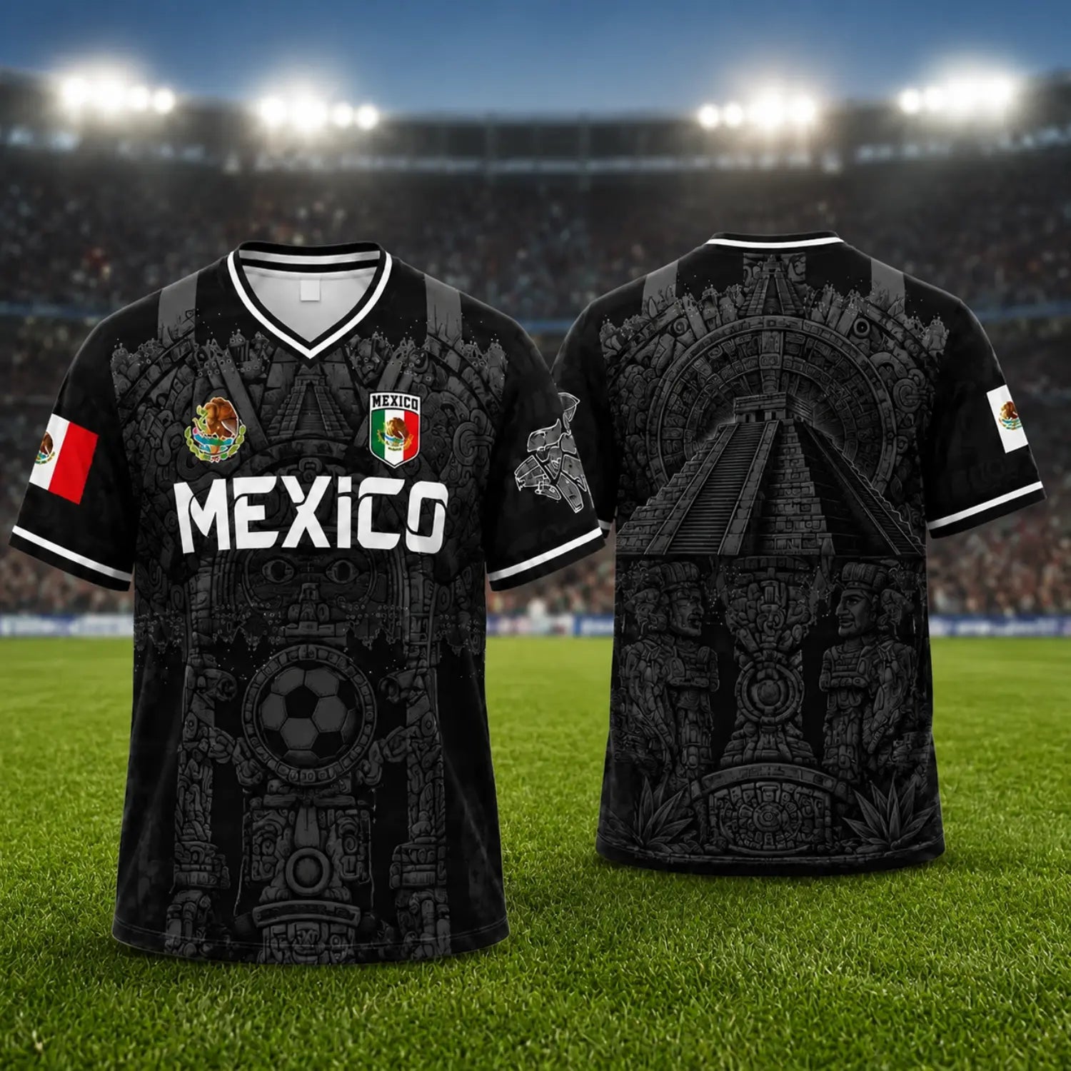 2026 Mexico Retro Soccer Jersey – White & Red Guadalupe, Sugar Skull & Aztec Calendar Football Shirt