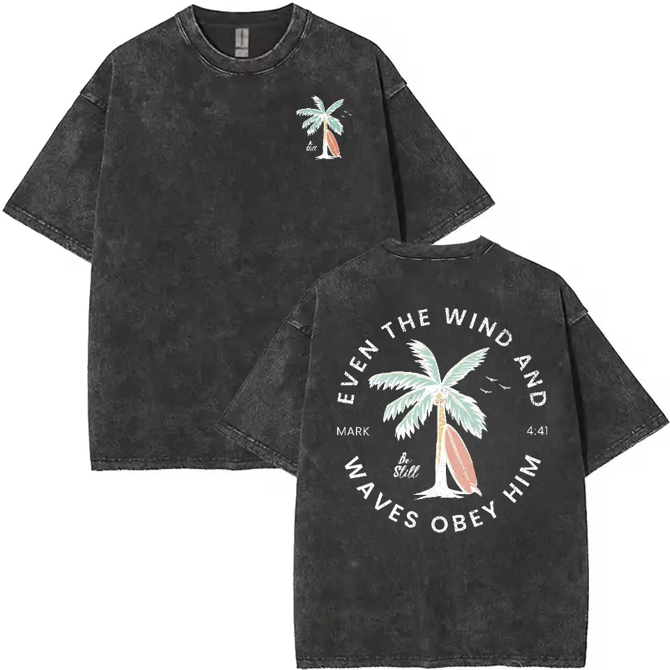 "Beachy Christian" Backprint T-Shirt | Trendy Coconut Tree Bible Verse Tee