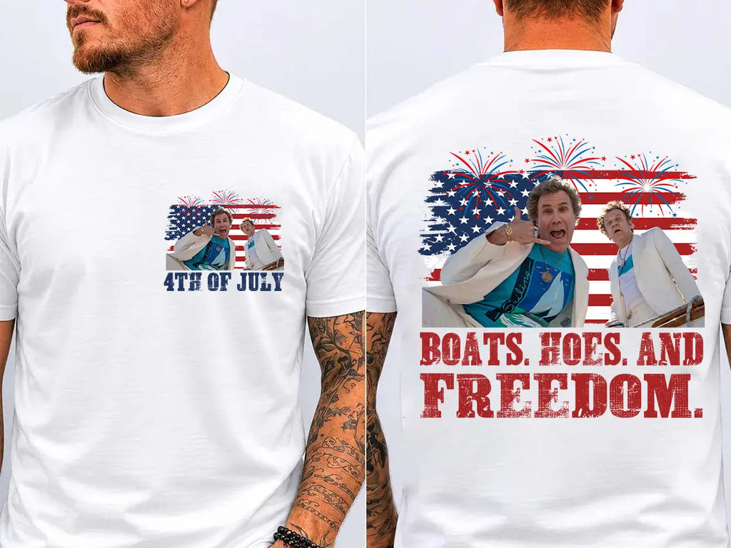 Comfort Colors "Boats Hoes & Freedom" Parody Shirt – Funny 4th of July Step Brothers Tee