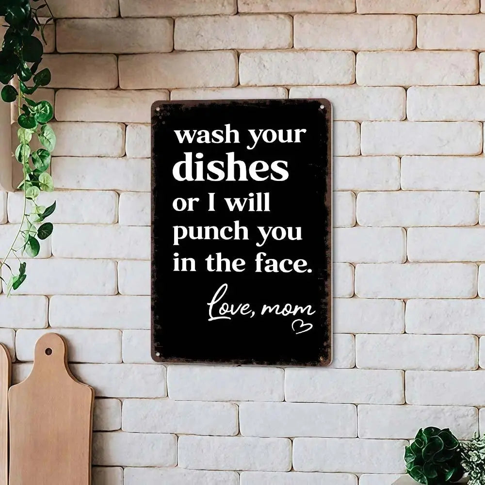 "Wash Your Dishes" Funny Metal Tin Sign - 8x12 Waterproof Matte Kitchen Decor