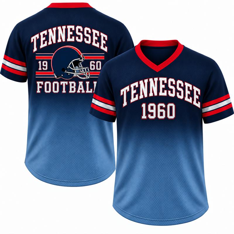 Game Day Gradient V-Neck Jersey – City Helmet Print Short-Sleeve Mesh Fan Shirt
