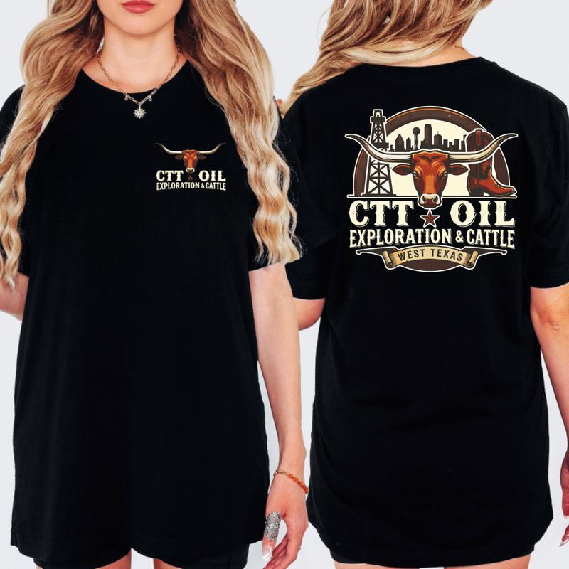 CTT Oil Exploration & Cattle T-Shirt, Hoodie, Sweatshirt Unisex Graphic Oilfield Ranch Landman Inspired Workwear Tee