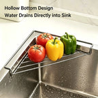 Stainless Steel Triangular Corner Sink Organizer – Open Wire Drainage Rack with Raised Edges