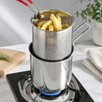 3-Piece Stainless Steel Mini Deep Fryer Set – Portable Pot with Strainer Basket & Food Tongs