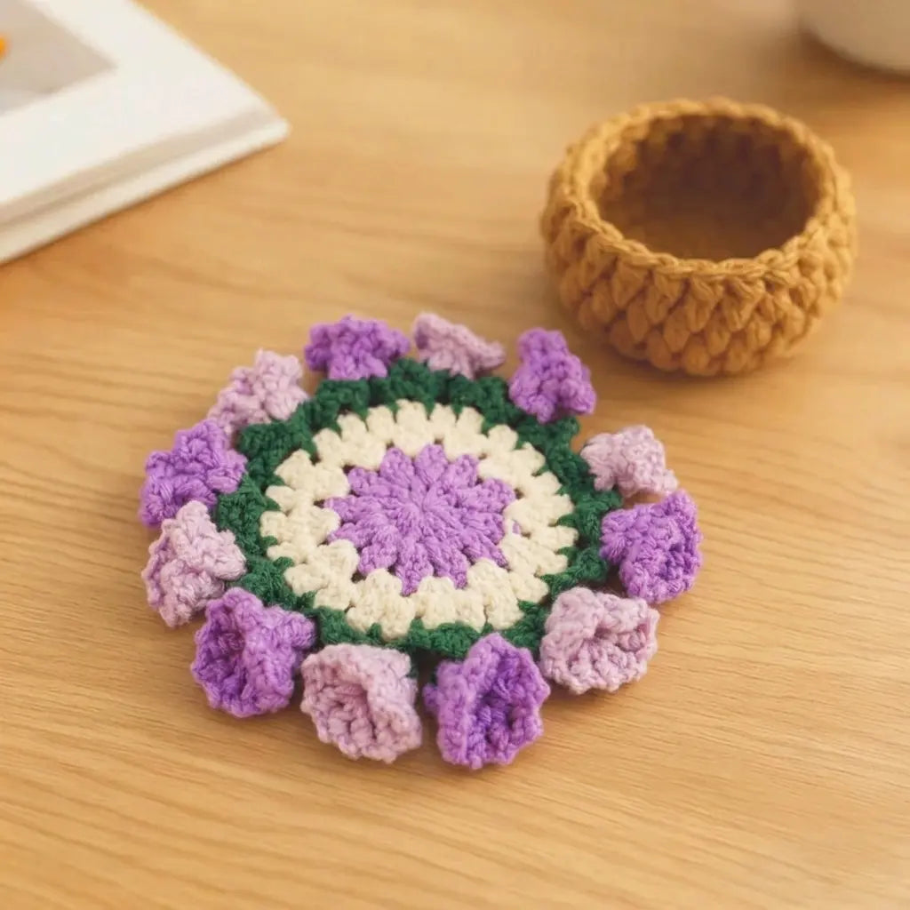 Handmade Crochet Flower Bouquet Coaster – Decorative Gift for Mom & Grandma