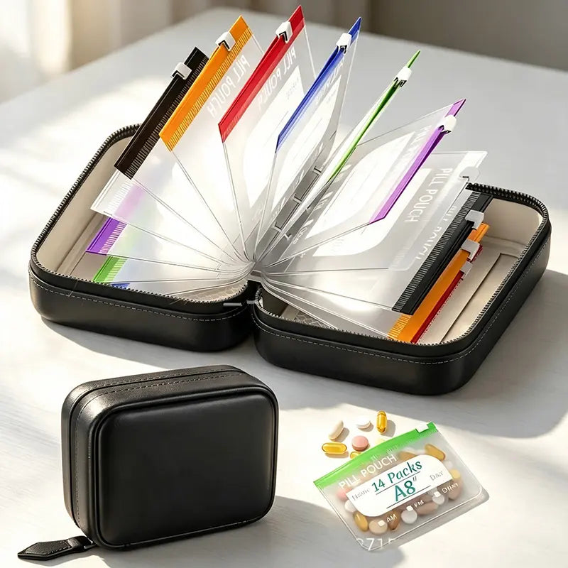 14-Piece A8 Waterproof Pill Pouch Organizer Set with Color-Coded Labels