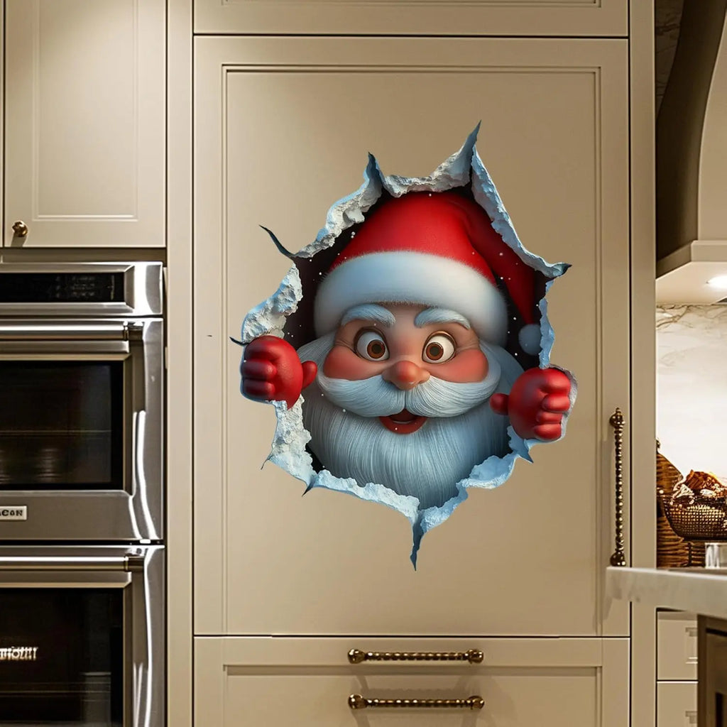 2-Piece 3D Illusion Santa Face Vinyl Stickers – Easy Peel-and-Stick Holiday Wall Decals