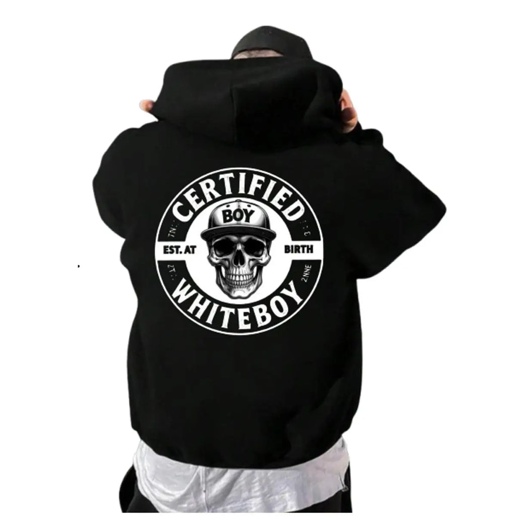 "Certified Whiteboy" Skull Hoodie | Edgy Streetwear Graphic Pullover