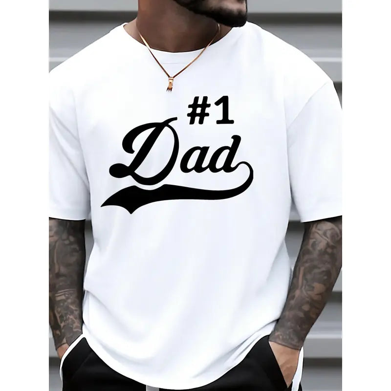 "#1 Dad" Graphic Crew Neck Short-Sleeve Cotton T-Shirt