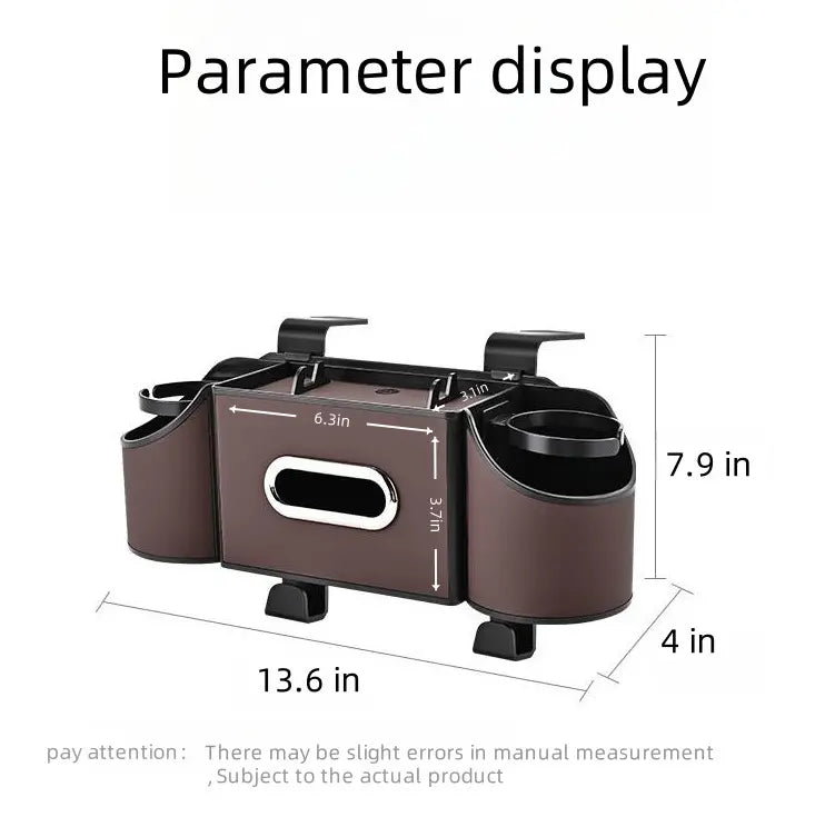 Multifunctional Car Seat Back Organizer: Storage Box with Tissue Holder, Dual Cup Holders & Bag Hooks