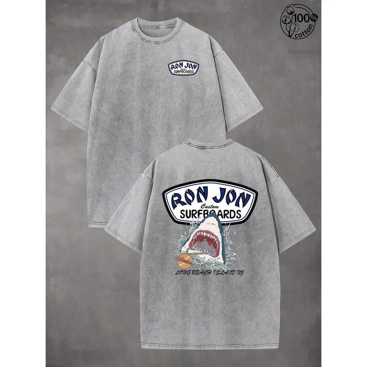 Vintage Shark Surfing T-Shirt - Retro Washed Cotton Beach Streetwear Top