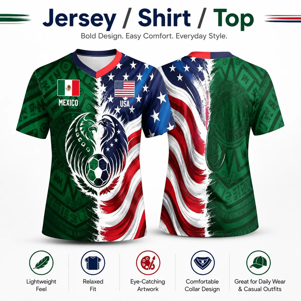 Mexico Green Tribal & US Stars Stripes Jersey – Dual Eagle Heritage Sports Shirt