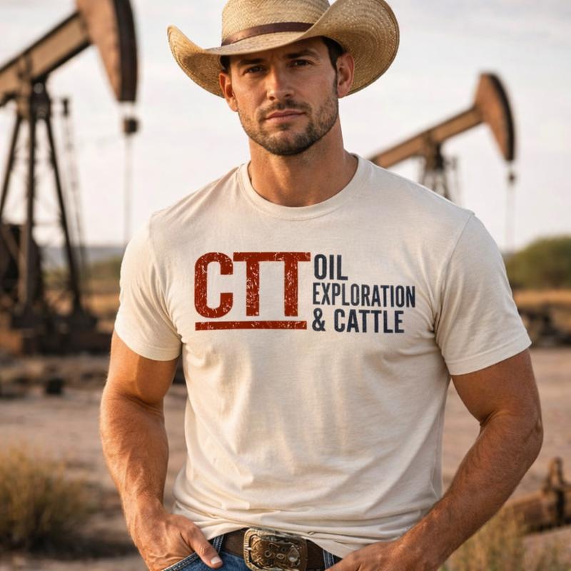 CTT Oil Exploration & Cattle Design T-Shirt | Oilfield Ranch Graphic | Landman Tee