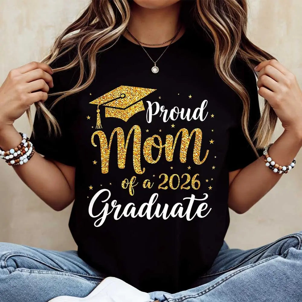 "Proud Mom of a 2026 Graduate" Shirt | Graduation Cap Graphic Tee