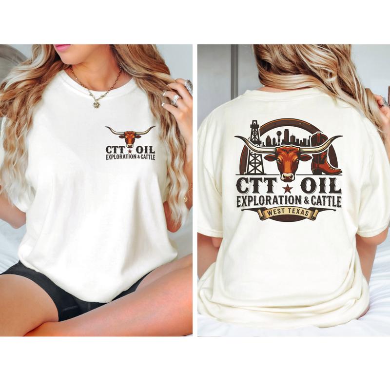 CTT Oil Exploration & Cattle T-Shirt, Hoodie, Sweatshirt Unisex Graphic Oilfield Ranch Landman Inspired Workwear Tee