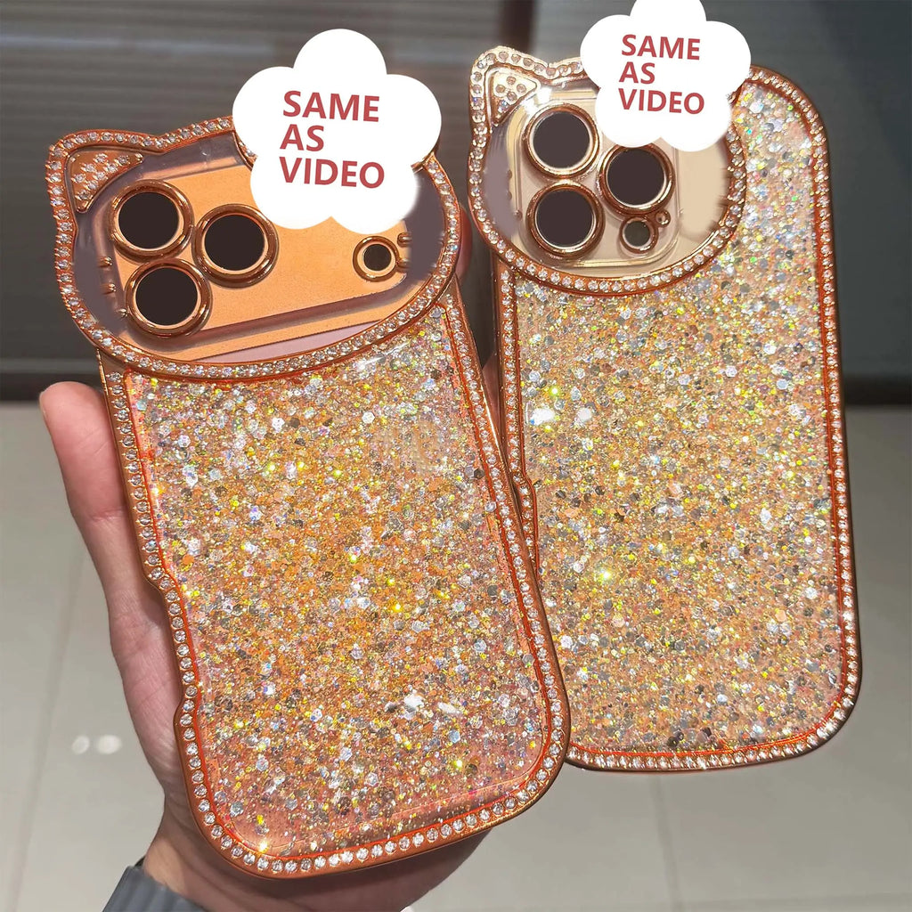 Cute Shiny Glitter Crystal Phone Case – Shockproof Camera Protection Cover for iPhone 16 Pro Max