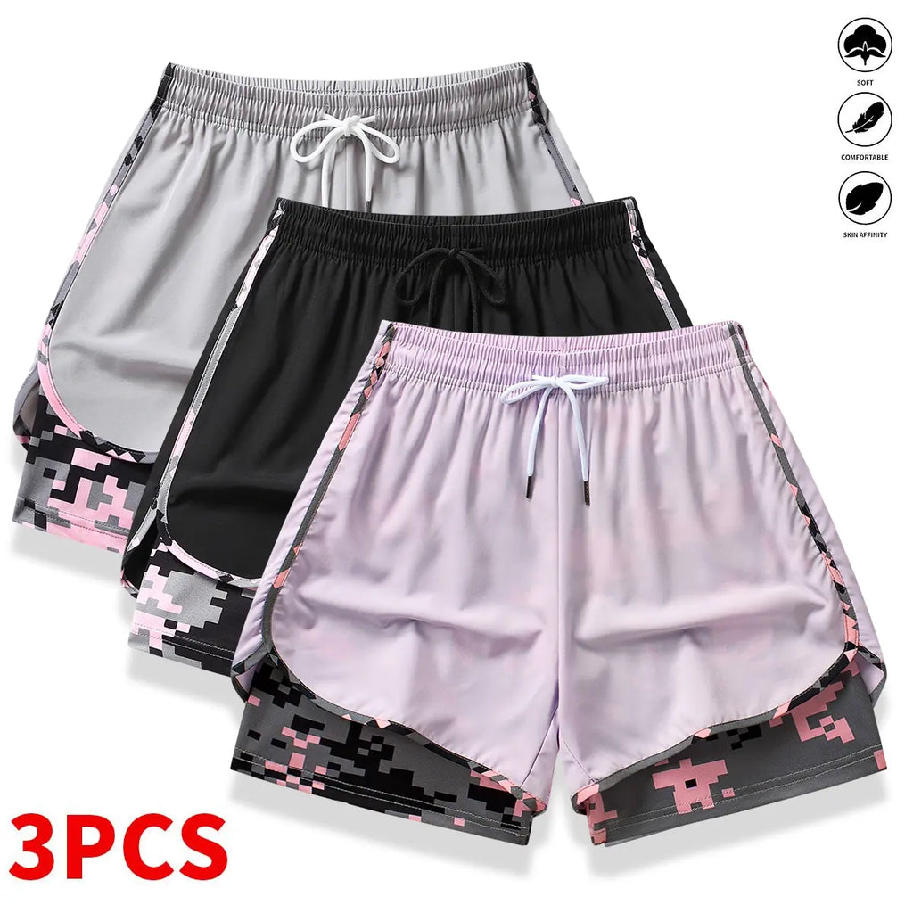 3-Pack Women’s Athletic Shorts with Liner – Drawstring Elastic Waistband Running Shorts