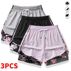 3-Pack Women’s Athletic Shorts with Liner – Drawstring Elastic Waistband Running Shorts