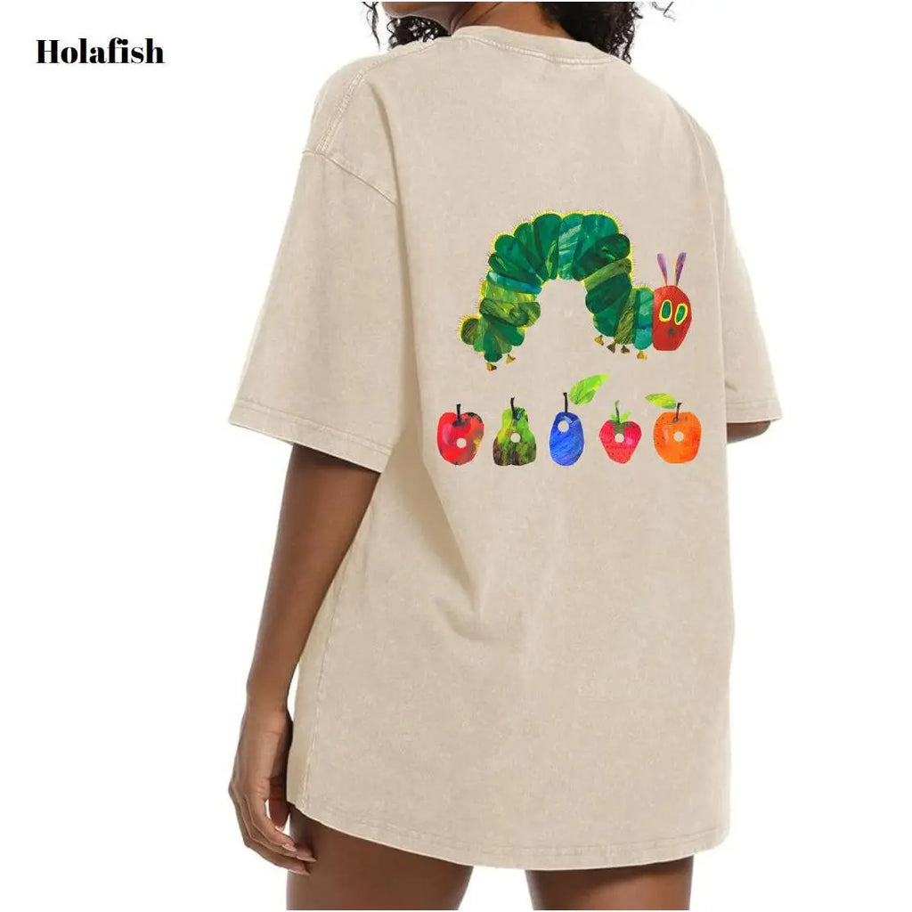 Holafish Retro Acid Wash Tee: "The Very Hungry Caterpillar" Heavyweight Streetwear