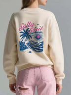 Vintage 90s Babe Letter Print Fleece Pullover, Casual Holiday Style Round Neck Sweatshirt, Fall & Winter Thick Fabric Loose Fit