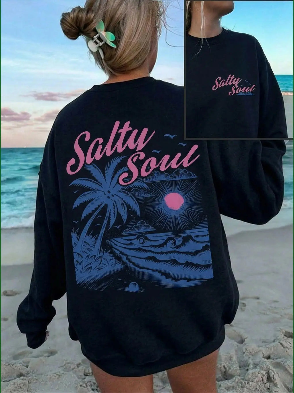 Vintage 90s Babe Letter Print Fleece Pullover, Casual Holiday Style Round Neck Sweatshirt, Fall & Winter Thick Fabric Loose Fit