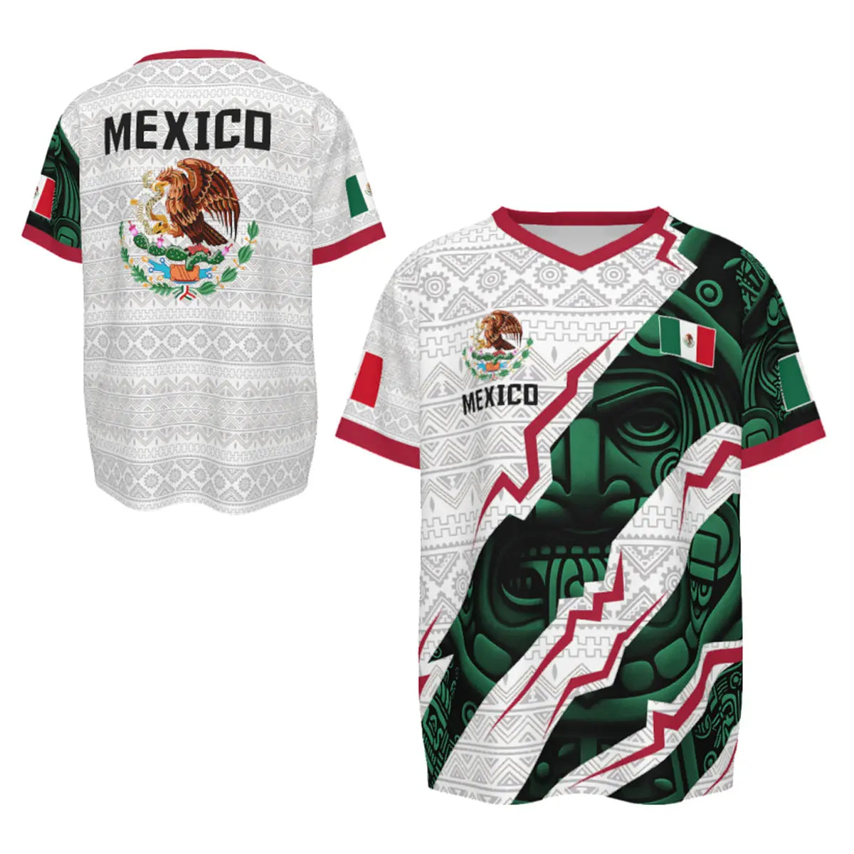 2026 Mexico Aztec Calendar Style Soccer Jersey - Men's V-Neck Football Shirt for Fans & Players