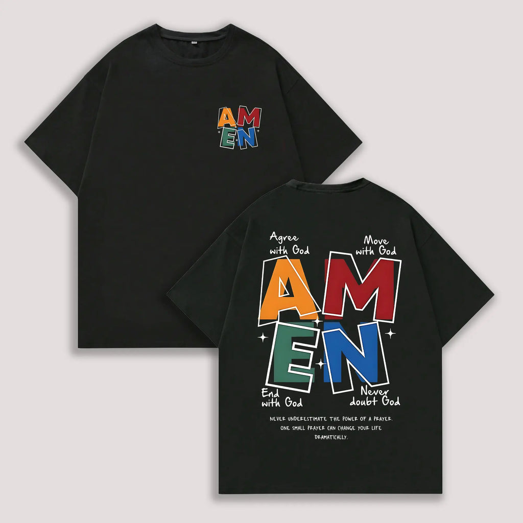 AMEN Vintage Distressed Tee | 230g Premium Washed Cotton | Classic Letter Graphic T-Shirt - Unisex Casual Fit