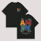 AMEN Vintage Distressed Tee | 230g Premium Washed Cotton | Classic Letter Graphic T-Shirt - Unisex Casual Fit