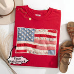 (FAUX PATCHWORK-PRINT) Comfort Colors Retro American Flag Patriotic Shirt - HARSIN 4th of July Graphic Tee