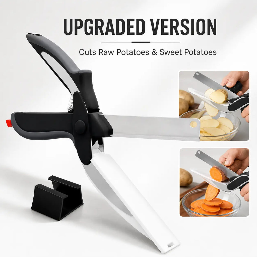 2-in-1 Stainless Steel Food Scissors with Built-in Cutting Board – Multi-Purpose Kitchen Shears with Safety Lock