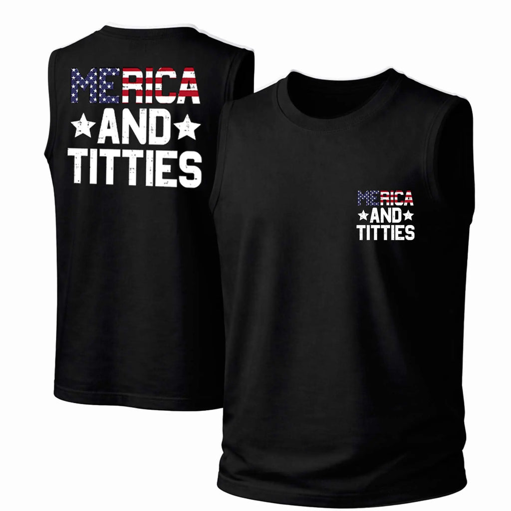 Men's "Merica And Titties" Sleeveless Tank Top – Punk Printed Crew Neck Vest