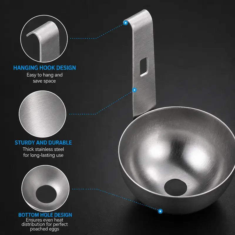 Stainless Steel Egg Poacher with Hanging Hook – Easy-Clean Kitchen Steamer (1-Pack)
