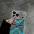 Aesthetic Western Aztec Turquoise Bull Head Phone Case for iPhone 17 Pro Max – Southwestern Tribal Shockproof Protective Cover